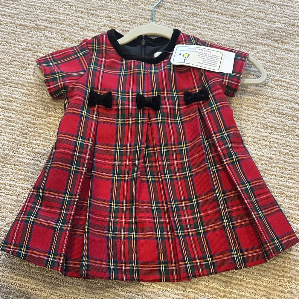 Florence Eisman Red Plaid Dress with Black Bows size 9 months